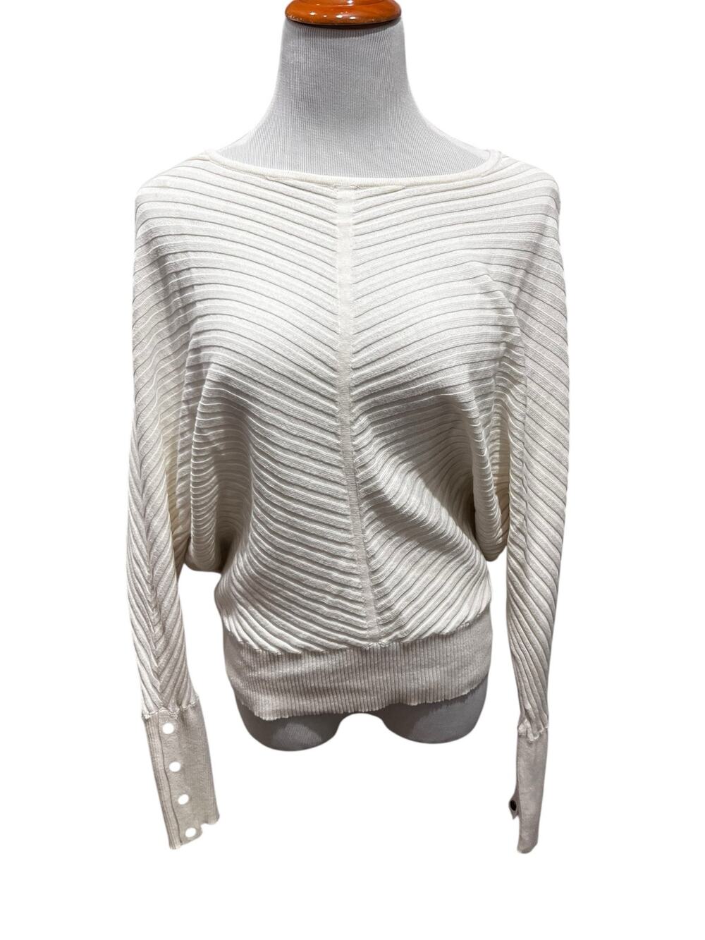 Alfani Batwing Dolman Sleeve Ribbed Sweater Cream SIZE Large